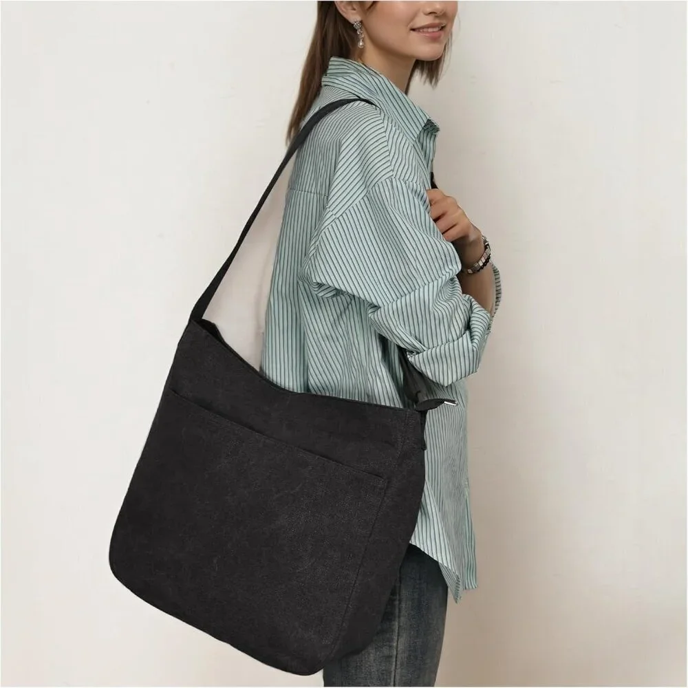 Canvas Hobo Bag Large Crossbody Shoulder Tote Practical for Travel Work